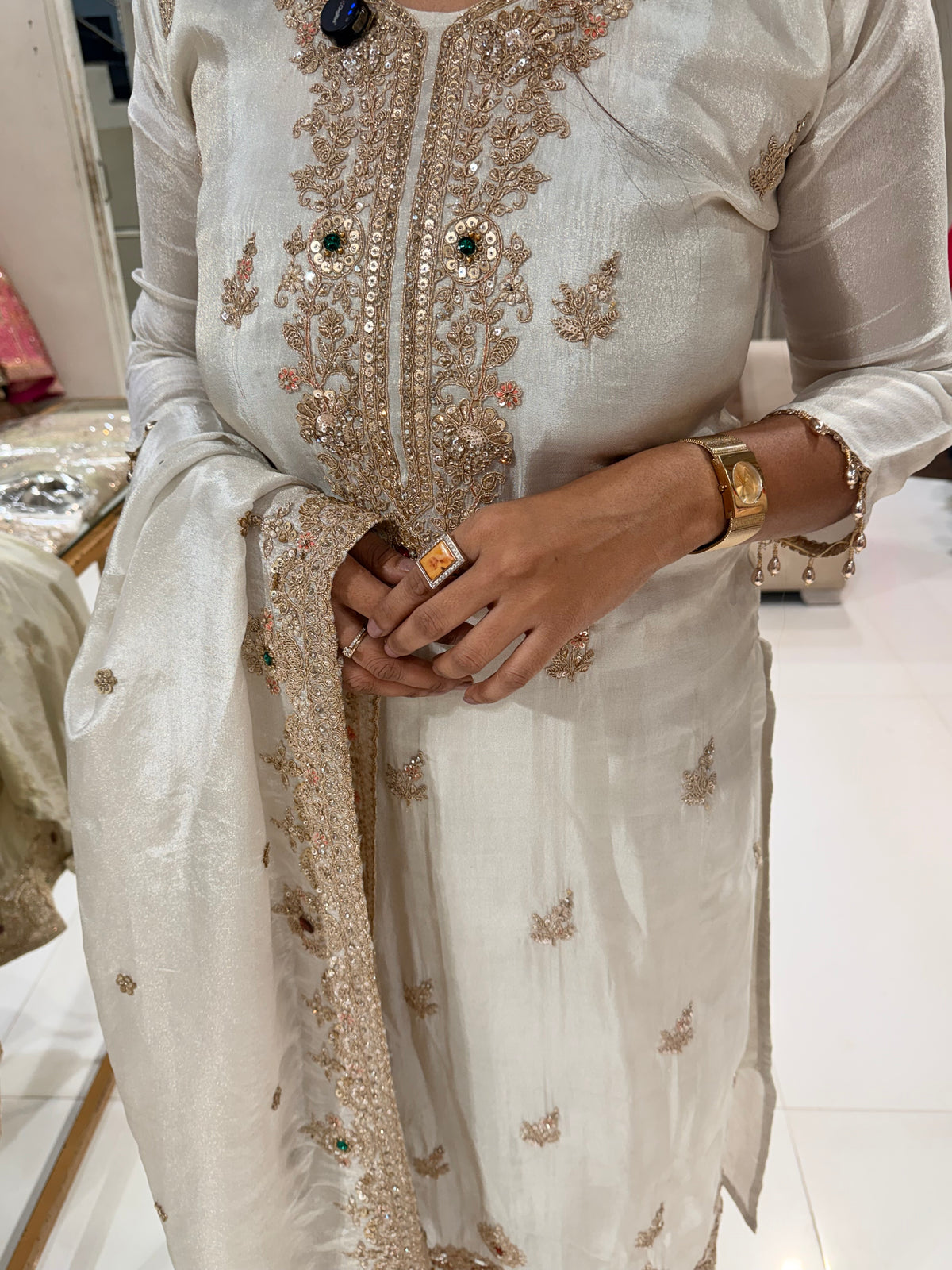 Noor jewel work shimmer tissue straight cut suit