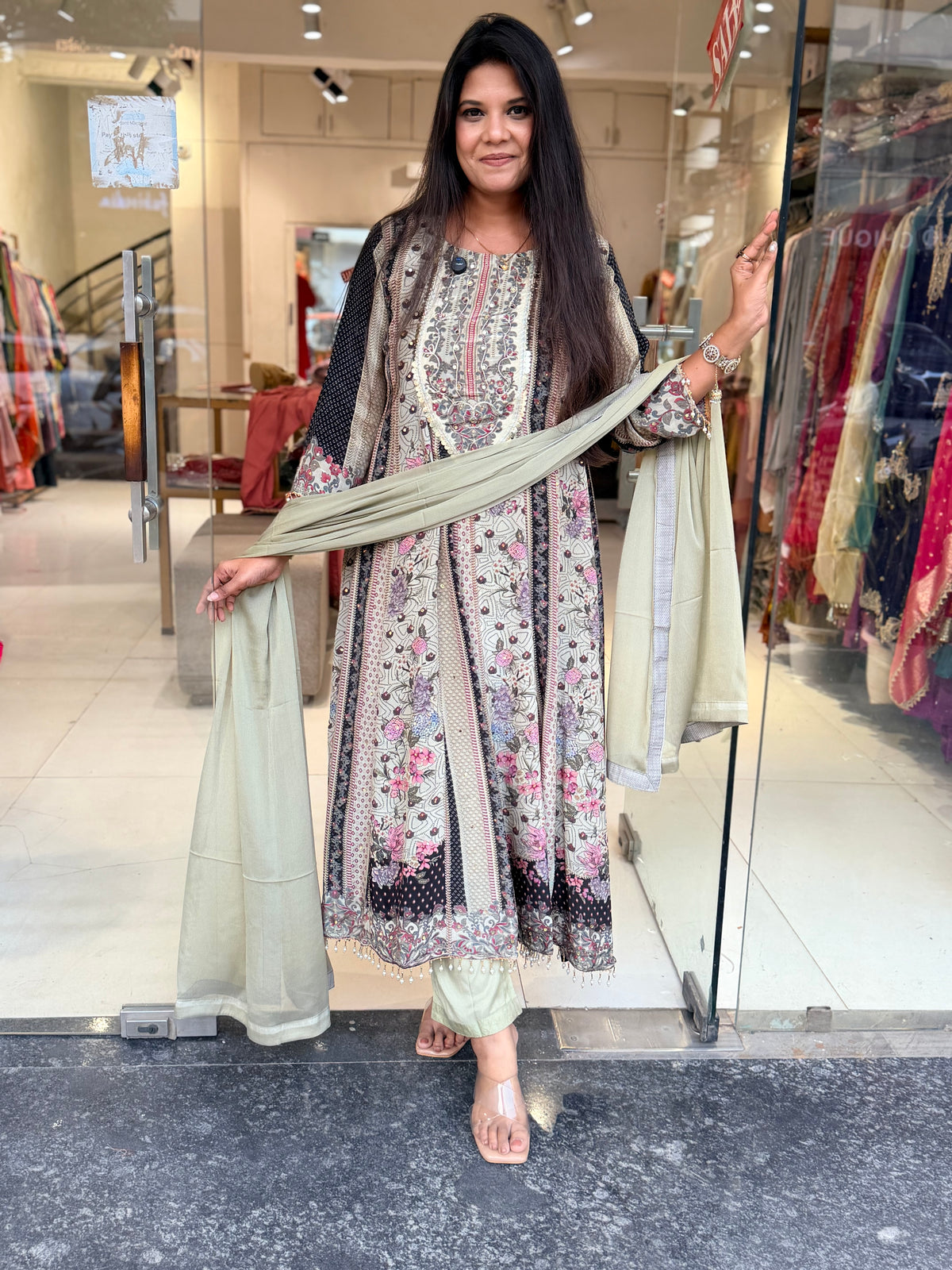 Crepe digital print anarkali suit