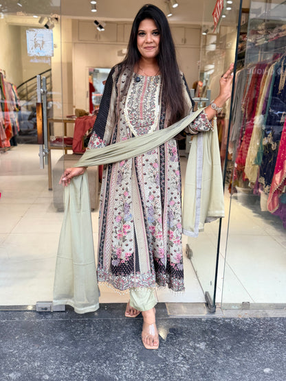 Crepe digital print anarkali suit
