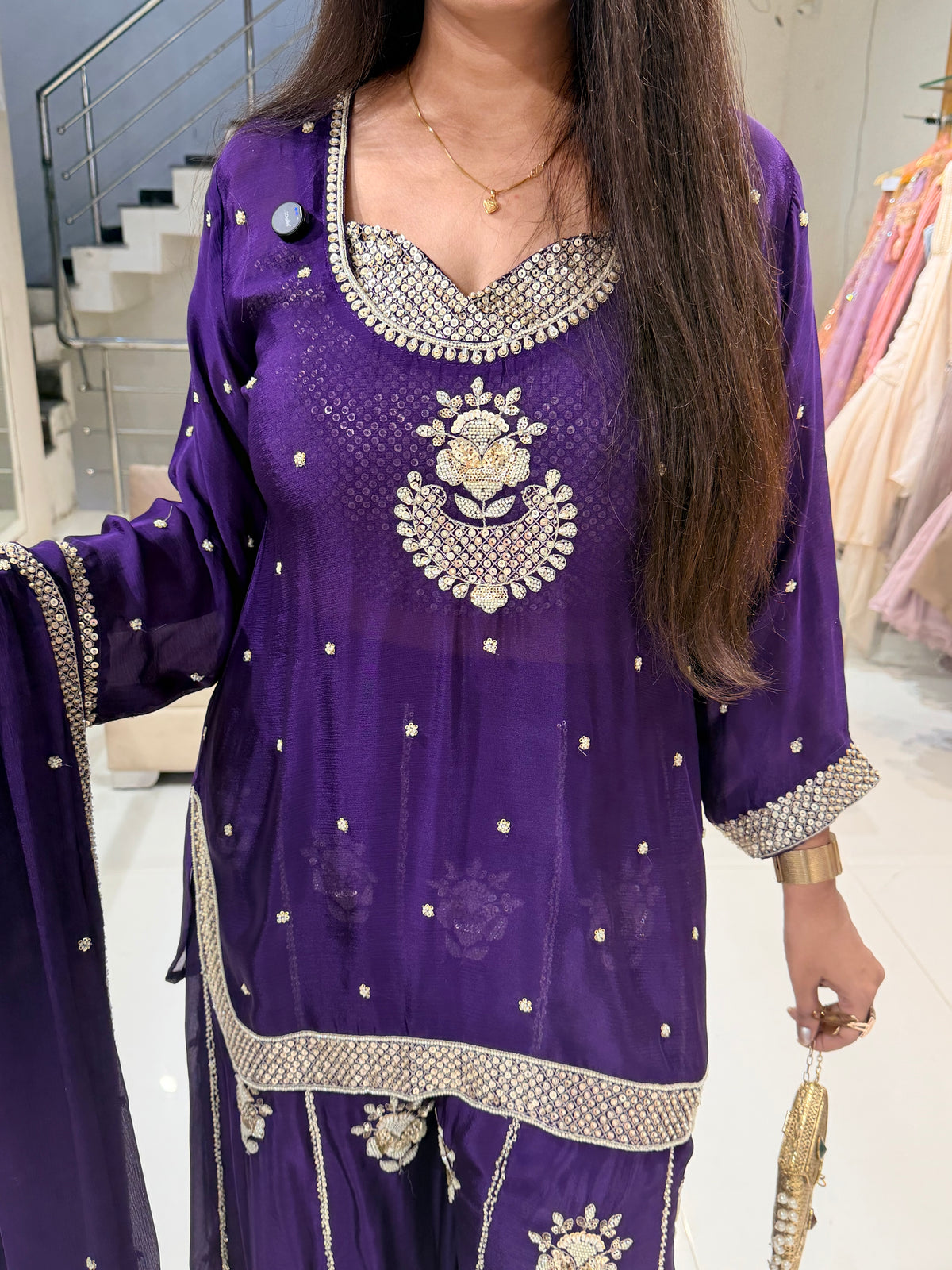 Chinon bustier embroidered sharara suit