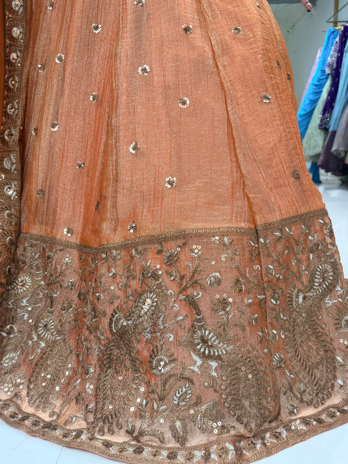 Attached jacket crush tissue anarkali suit