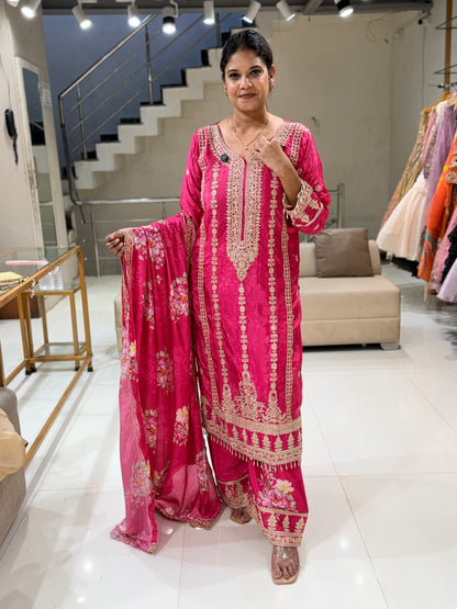 Pink italian crepe plazo suit