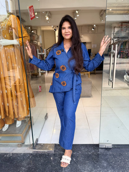 Denim knotted sunflower co-ord set