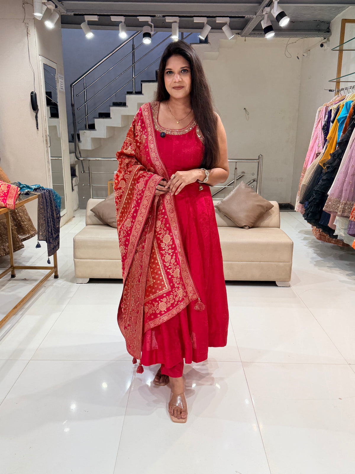Jacquard anarkali suit