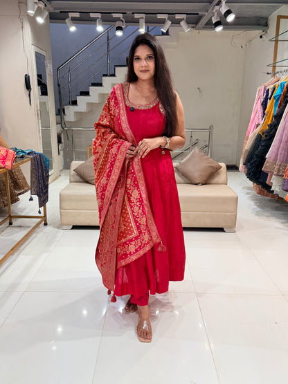 Jacquard anarkali suit