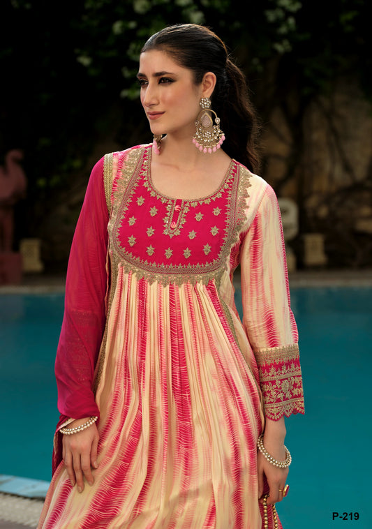 Karishma pink crepe Shibori 3pc suit