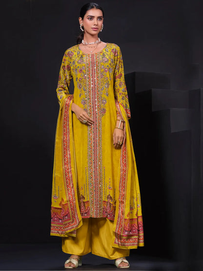 Alina Mustard yellow digital print suit set