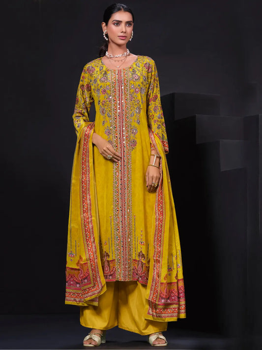Alina Mustard yellow digital print suit set