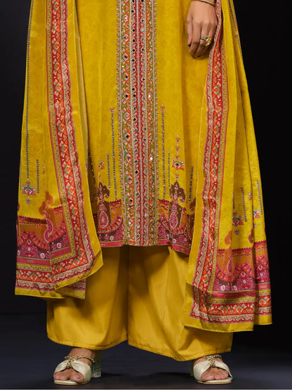 Alina Mustard yellow digital print suit set