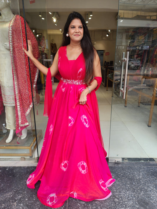 Pink Tye & down gown with belt