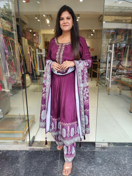 Wine digital print anarkali suit