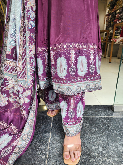 Wine digital print anarkali suit