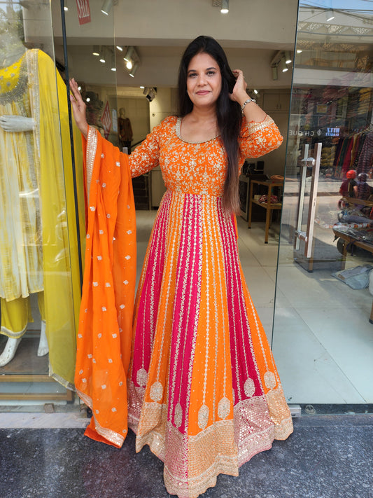 Sadabahar orange rani anarkali suit