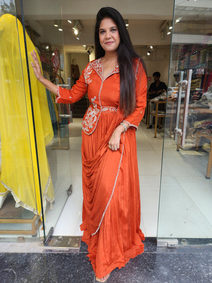 Sahiba Burnt orange drape maxi gown