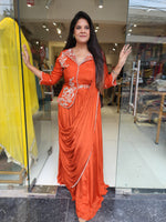 Sahiba Burnt orange drape maxi gown