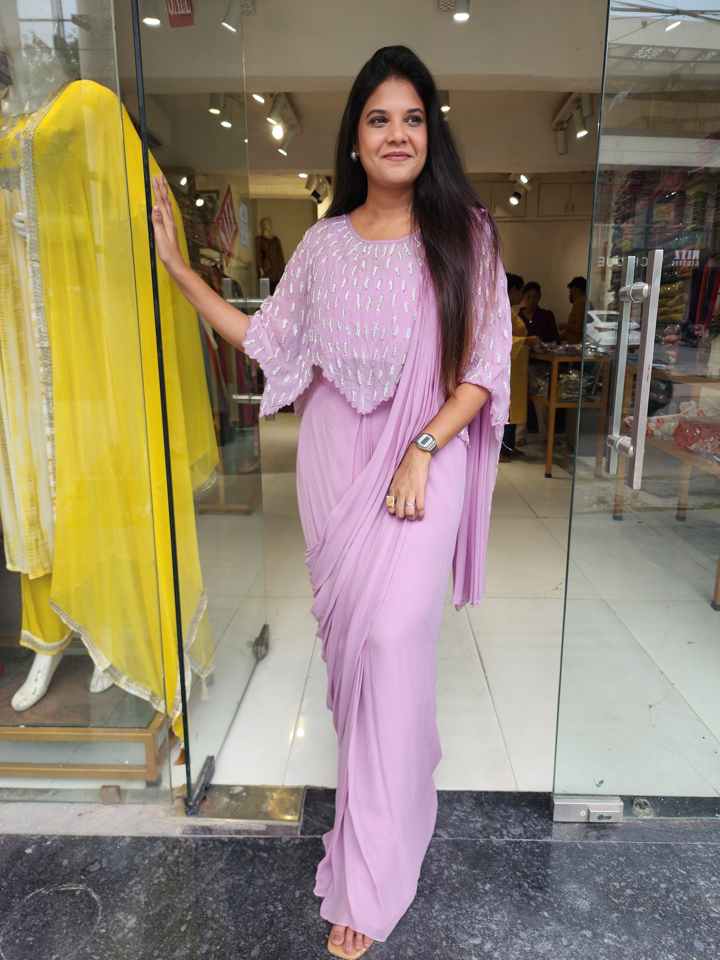 Silsila alia lilac cape drape saree