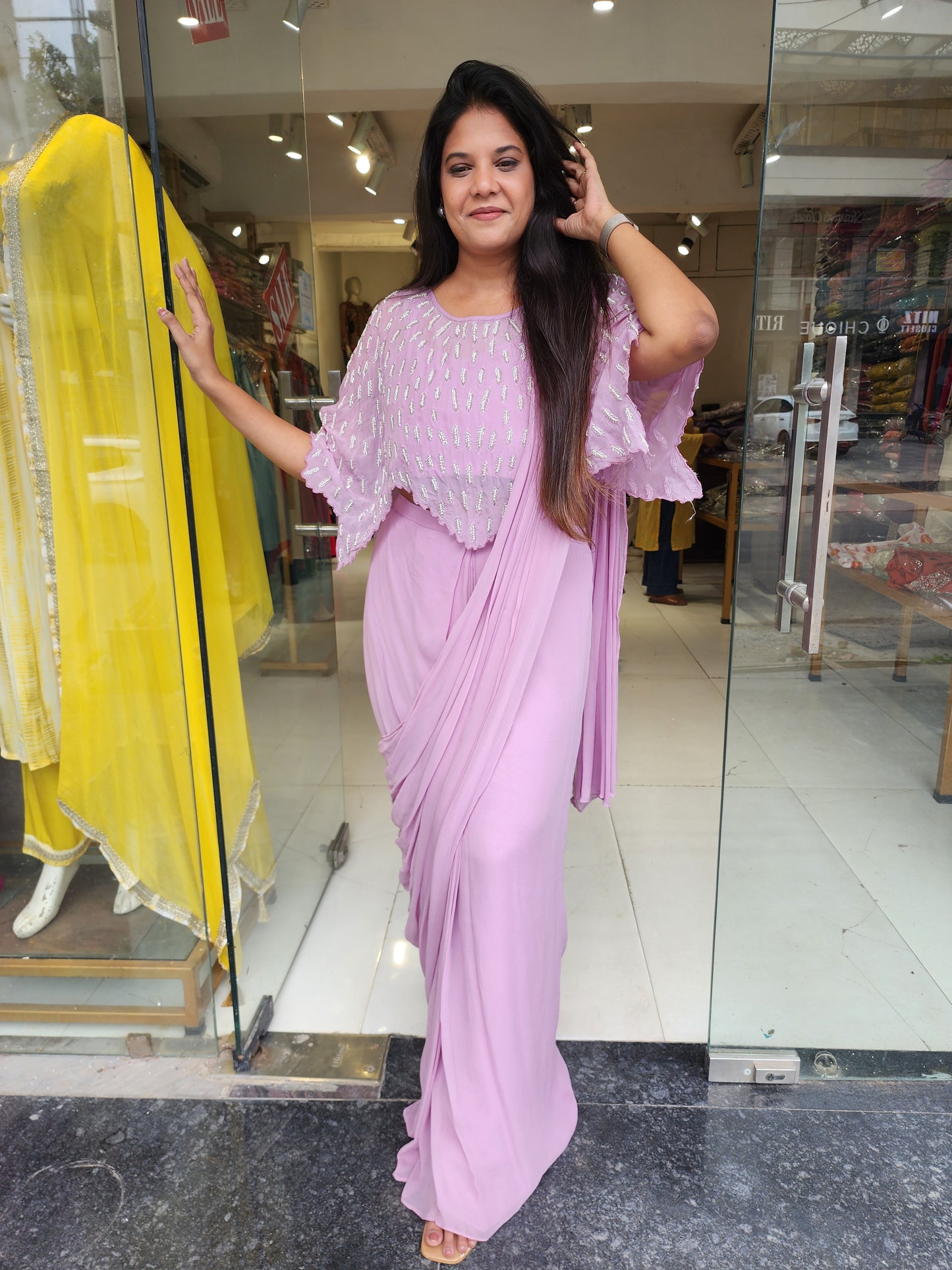Silsila alia lilac cape drape saree
