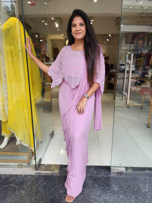 Silsila alia lilac cape drape saree