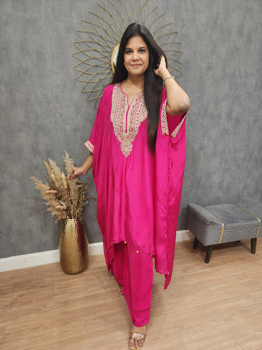 Pink baggy organza kaftaan co-ord set