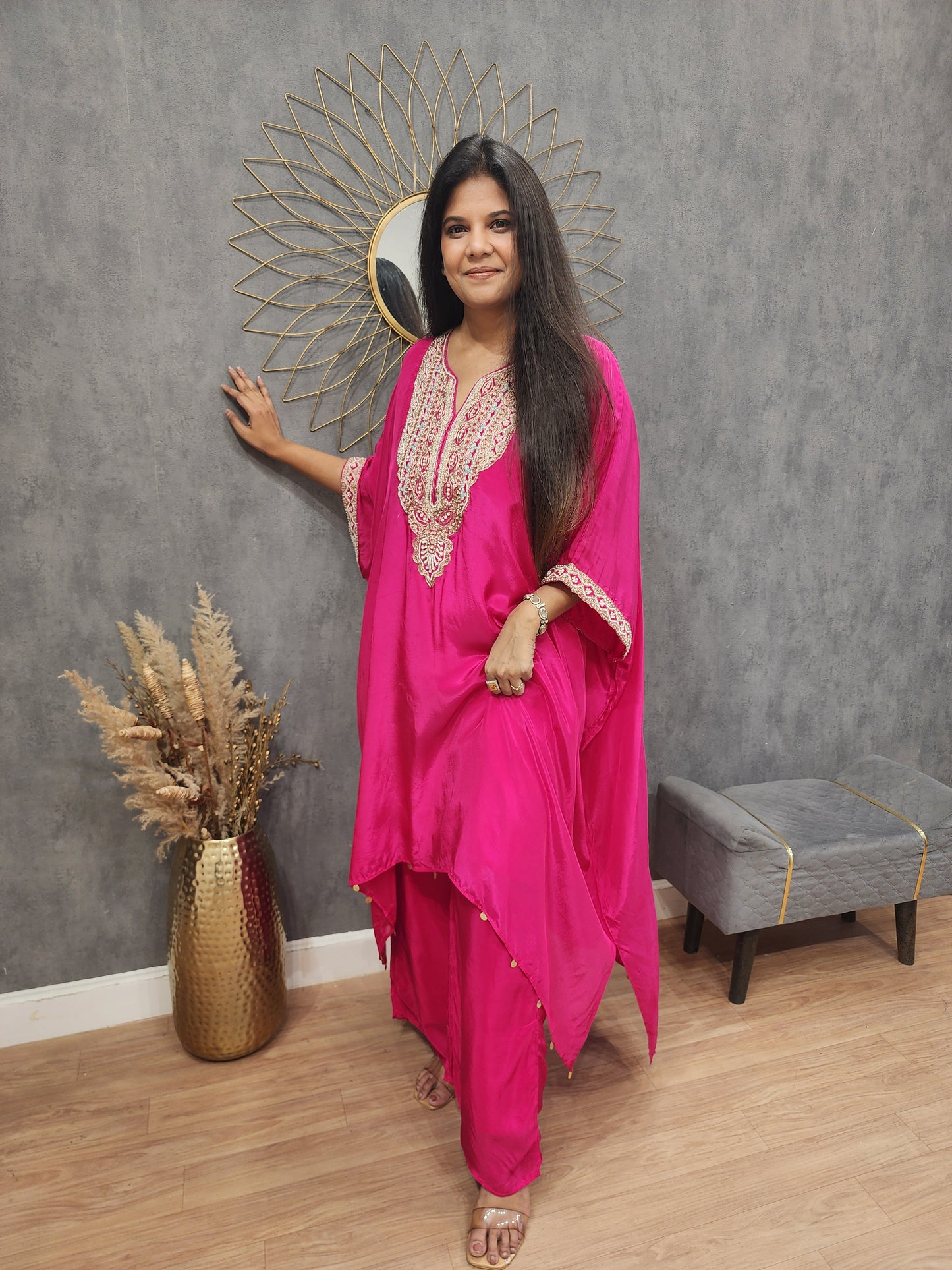 Pink baggy organza kaftaan co-ord set