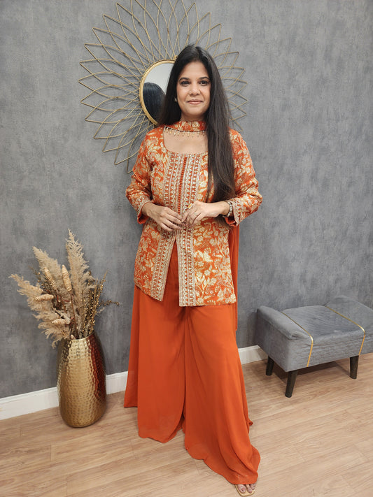 Orange long blouse with plazzo