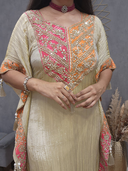 Mirror work crush tissue kaftaan suit