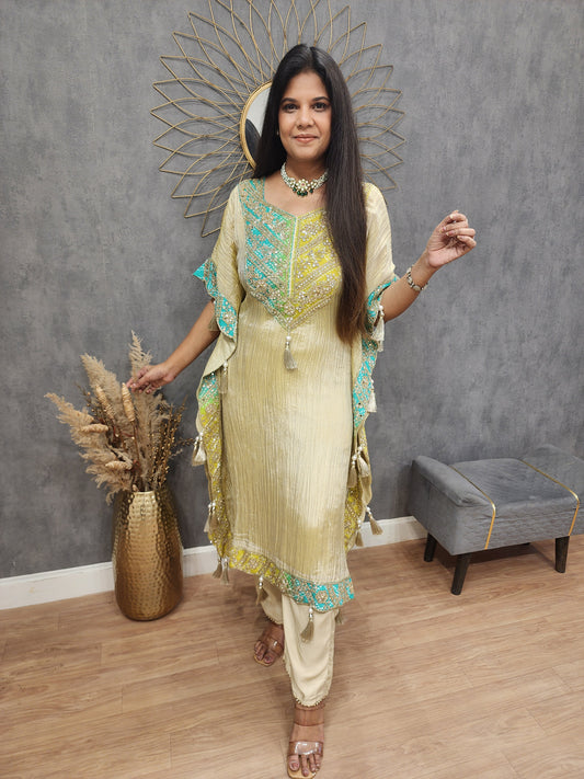 Mirror work crush tissue kaftan suit
