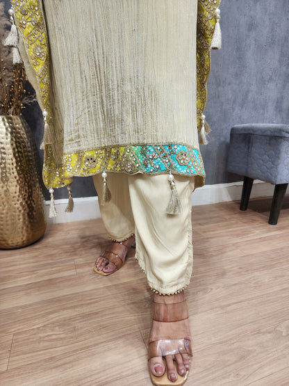 Mirror work crush tissue kaftan suit