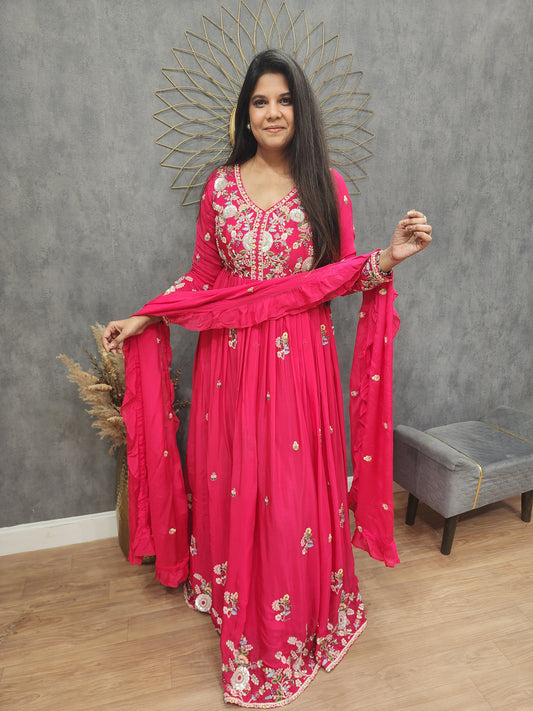Tomato red Embroided maxi gown