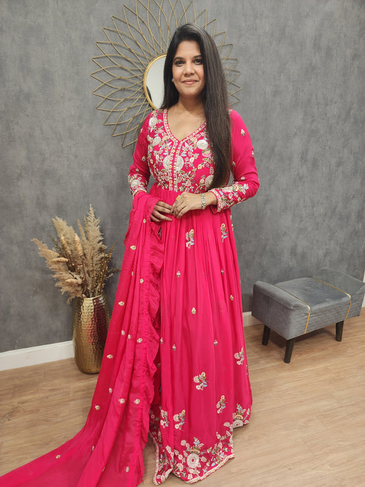 Tomato red Embroided maxi gown