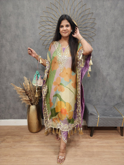 Sheesha Floral print kaftaan with tulip and potli