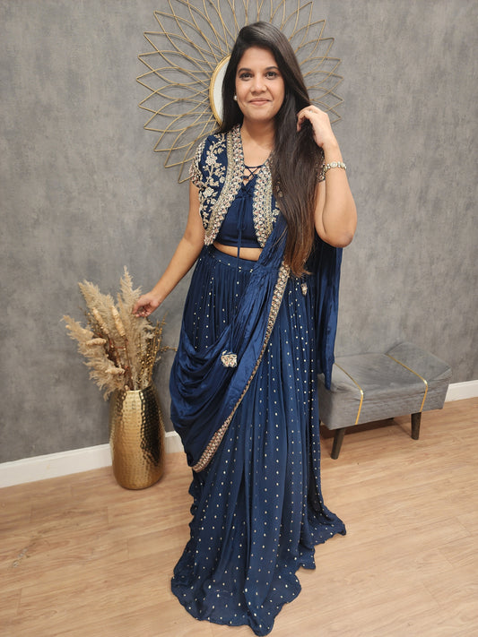 Sia Short jacket blue drape lehenga
