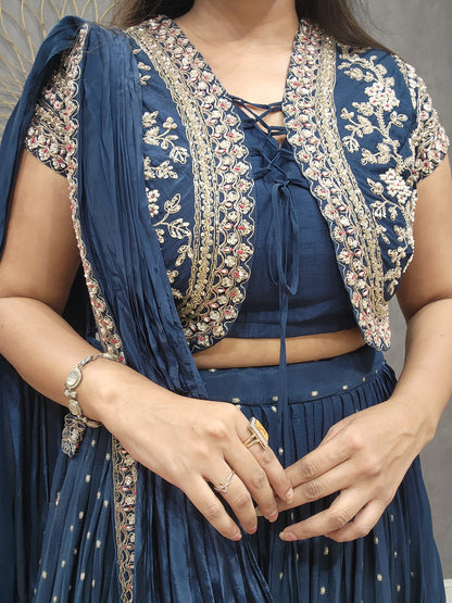 Sia Short jacket blue drape lehenga