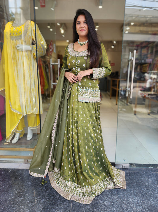 Jodha green peplum indowestern dress