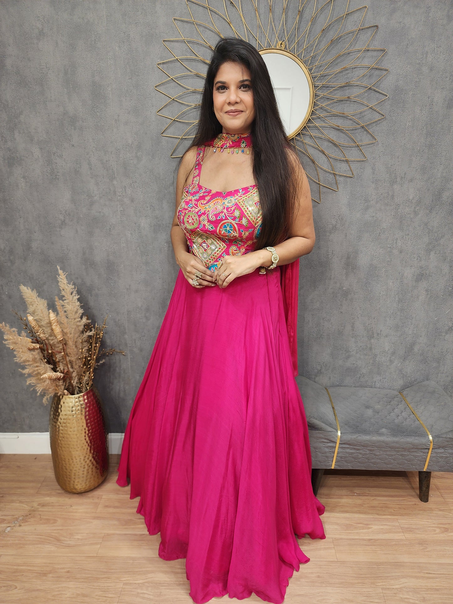 Rakul step pink indowestern lehenga