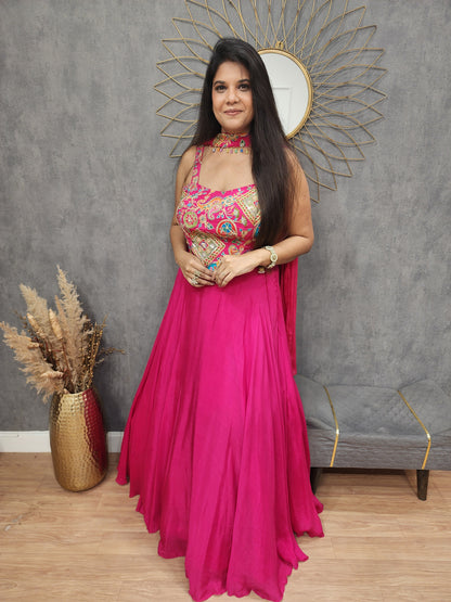 Rakul step pink indowestern lehenga
