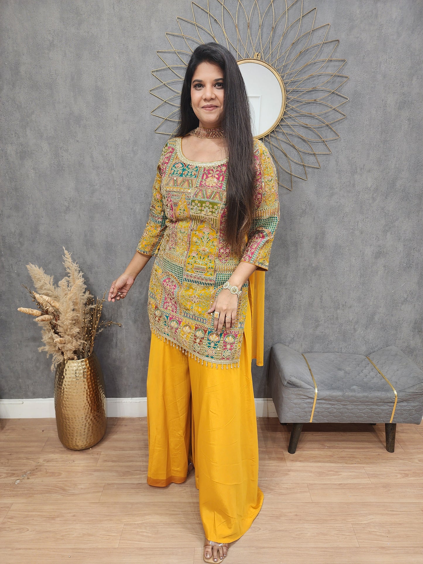 Mustard yellow rajwada sharara suit