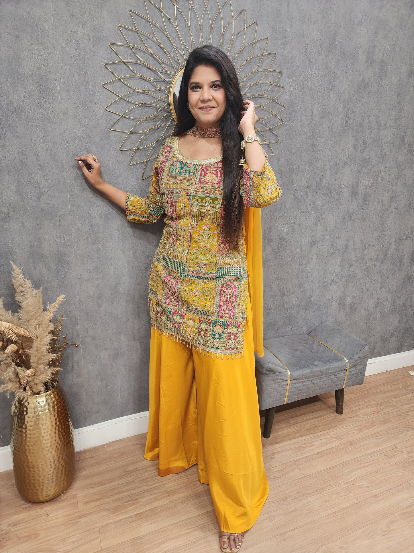 Mustard yellow rajwada sharara suit
