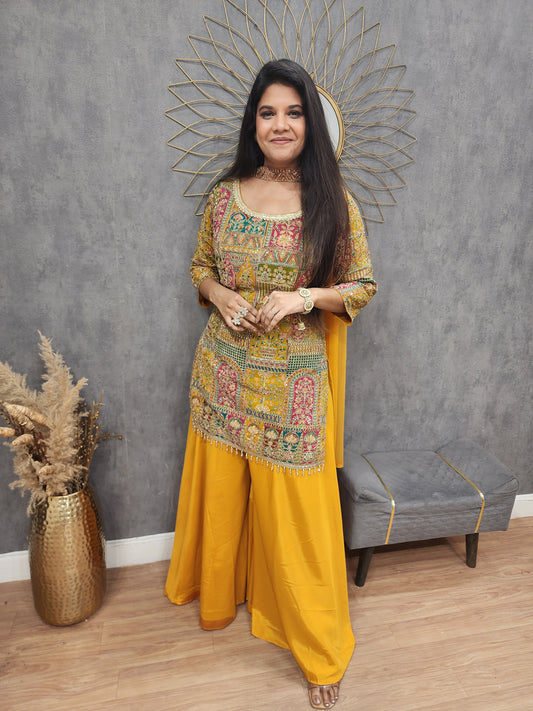 Mustard yellow rajwada sharara suit