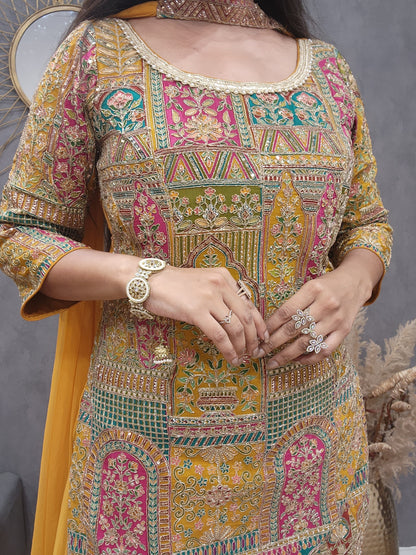 Mustard yellow rajwada sharara suit