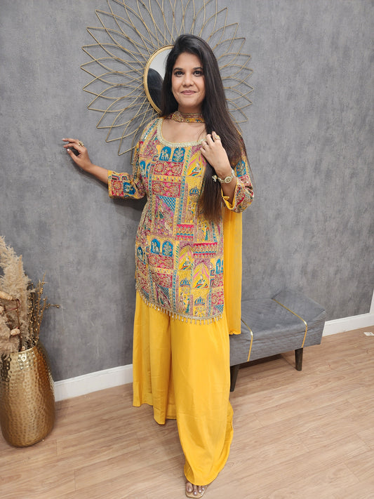 Lemon yellow rajwada sharara suit
