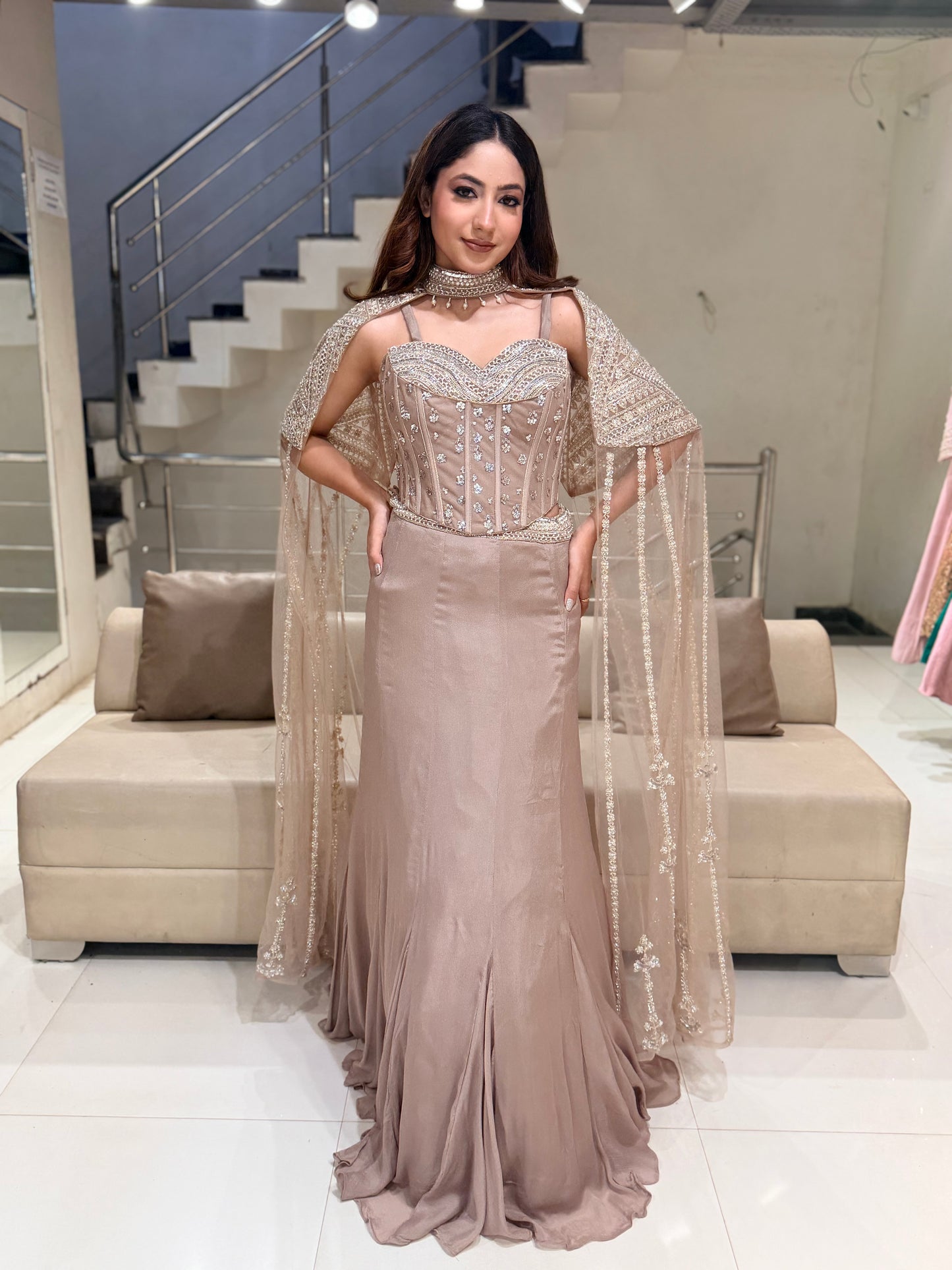 Corset cape lehenga set