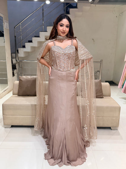 Corset cape lehenga set