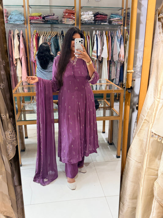 3pc chinon anarkali suit