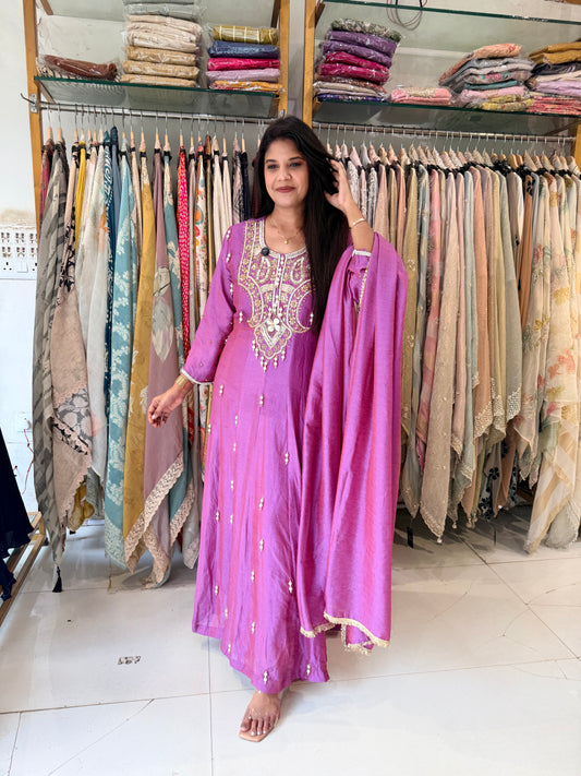 Pearl work anarkali suit