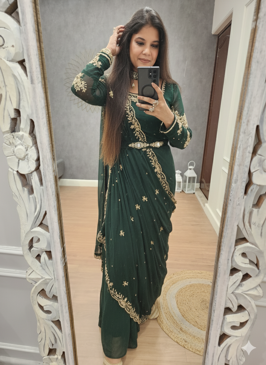 Raabta dark green drape saree