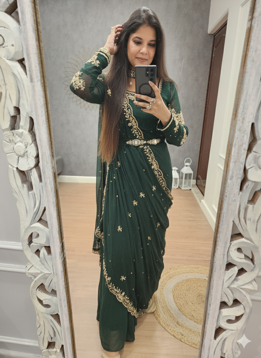 Raabta dark green drape saree