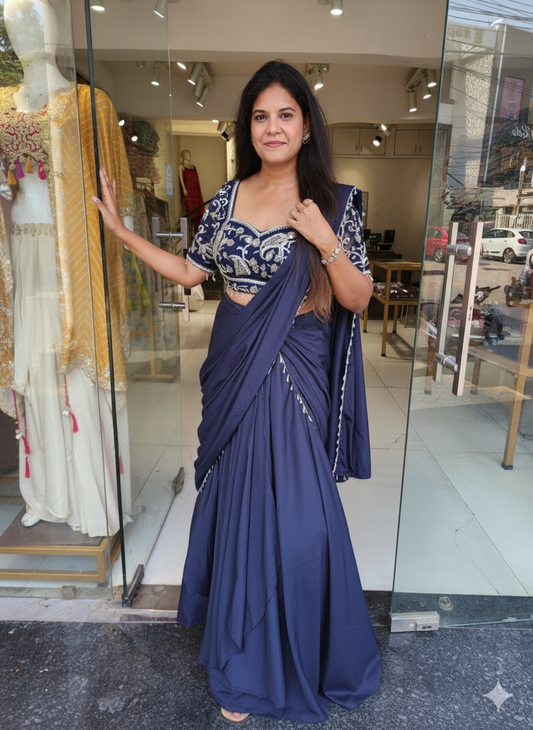 Masakali blue drape saree