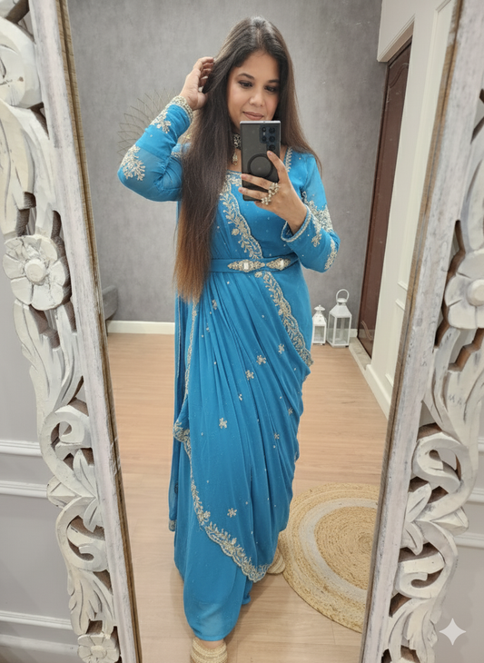 Raabta rama blue drape saree