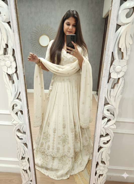 Alia off white double layer lehenga